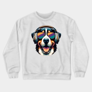 Greater Swiss Mountain Dog Smiling DJ with Euphoric Tunes Crewneck Sweatshirt